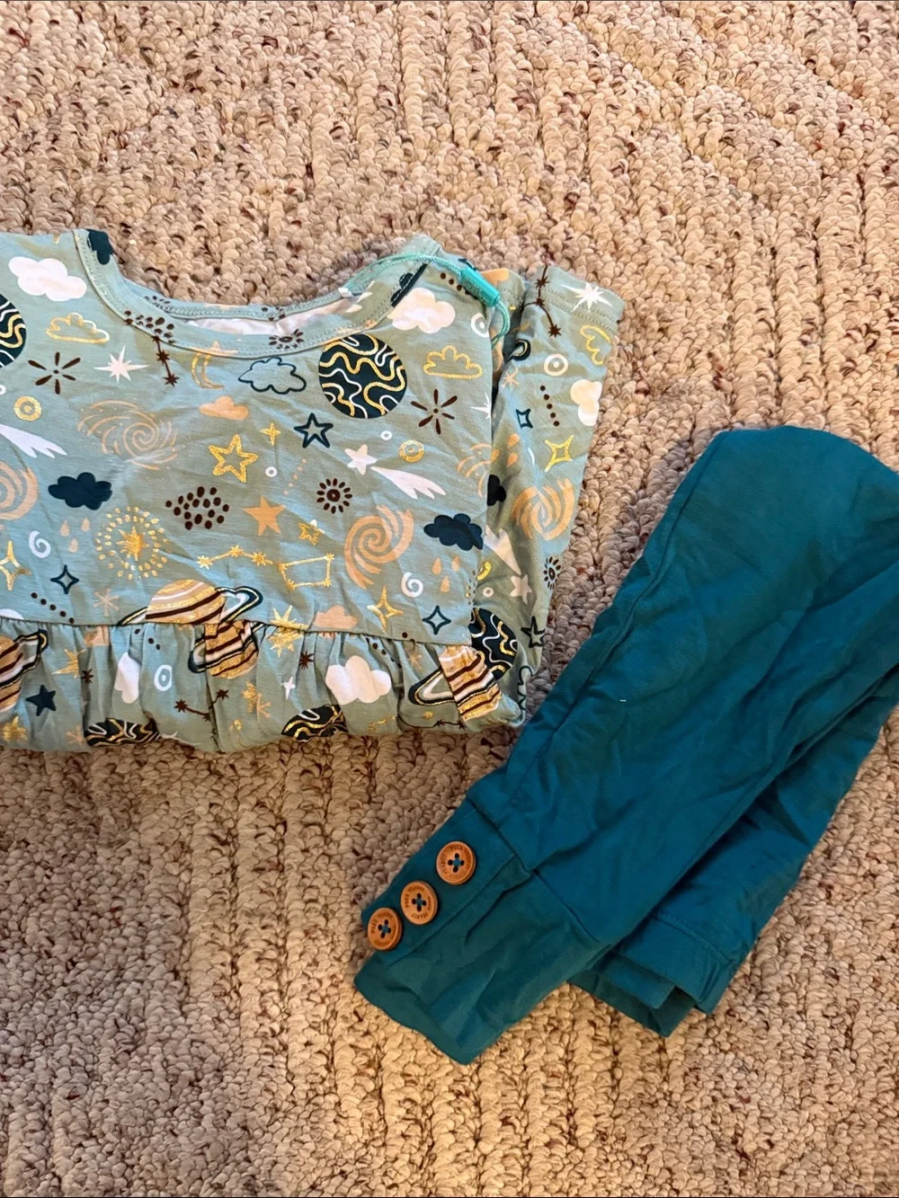 Posh Peanut Teal and Gold Space-Print Pajama Set